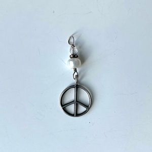 Sterling Silver Peace Necklace Charm with Bead and Crystal